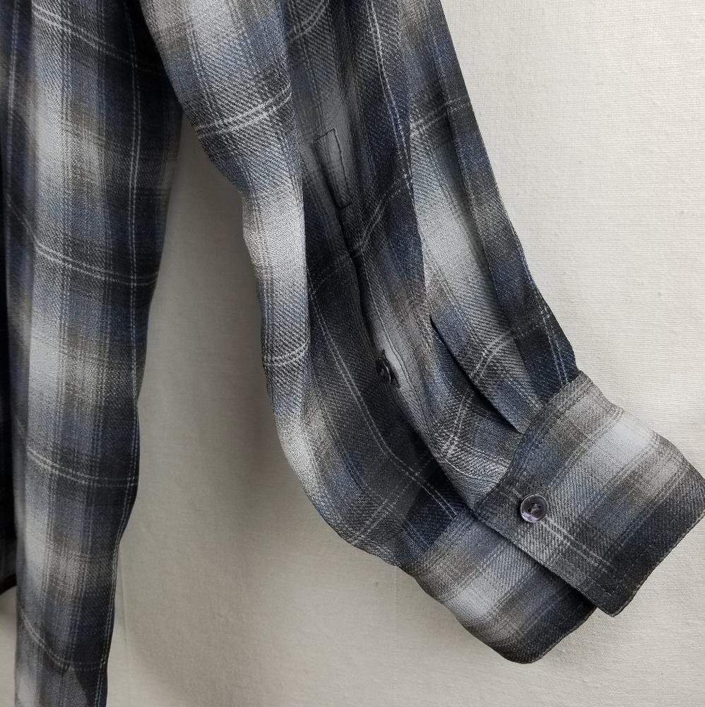 Vince Twilight Shadow Plaid Silk  V-neck Long Sleeve Tunic Top Sz XL - Picture 12 of 14